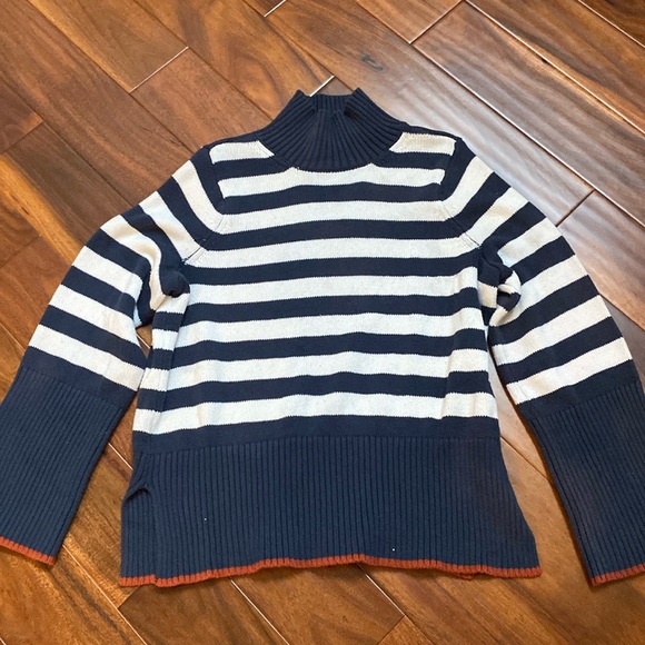 Navy and White Striped Women's Sweater Free Assembly Nautical - Picture 2 of 6